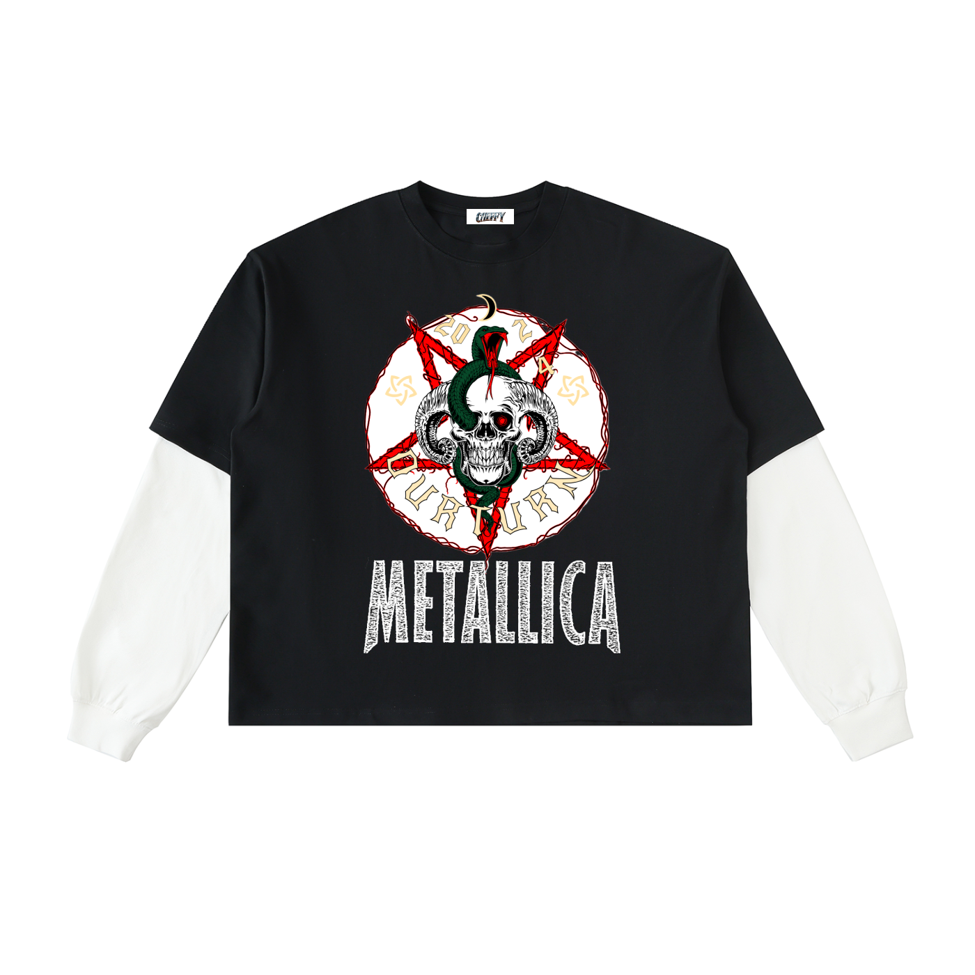 Layered Contrast Sleeve Cotton T-Shirt