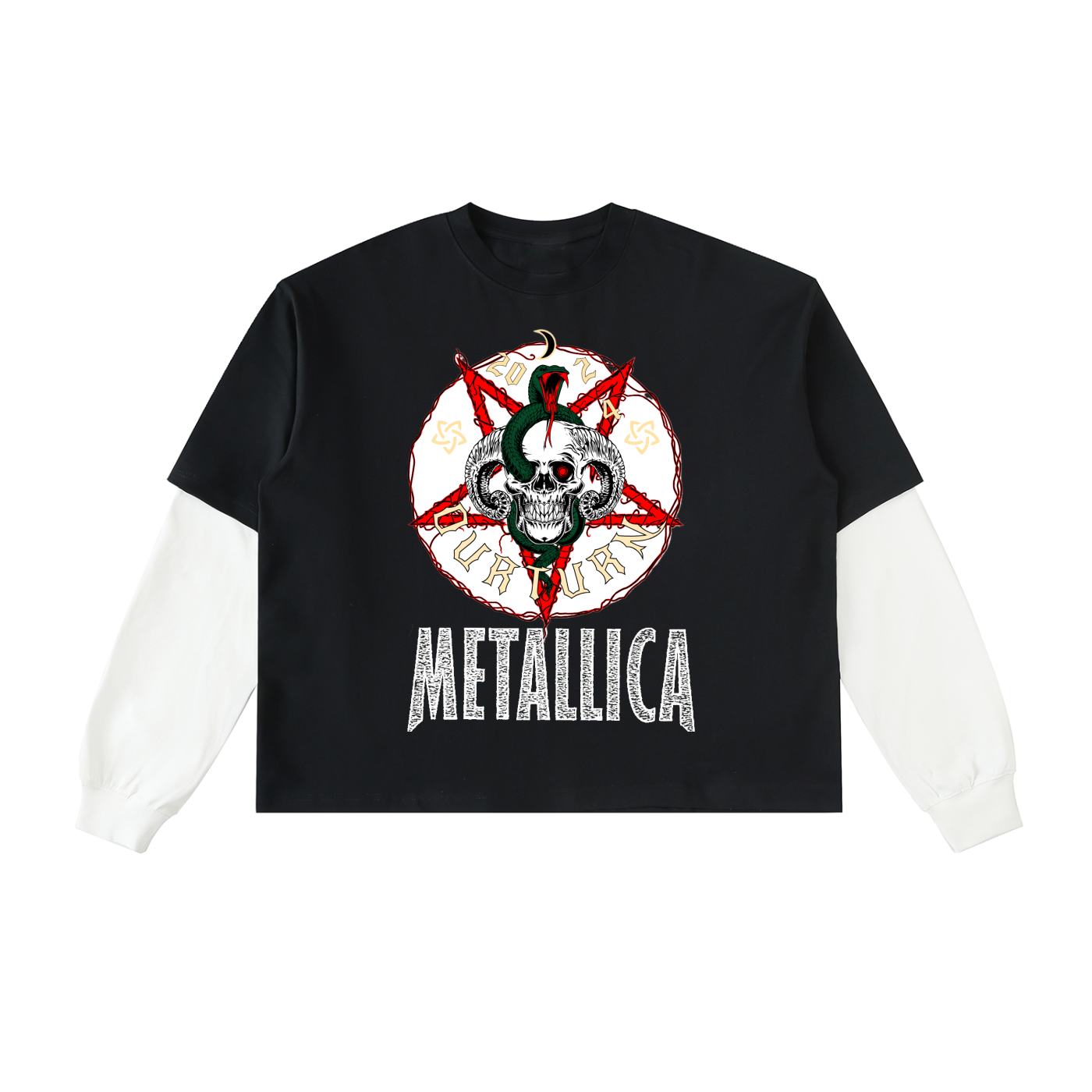 Layered Contrast Sleeve Cotton T-Shirt